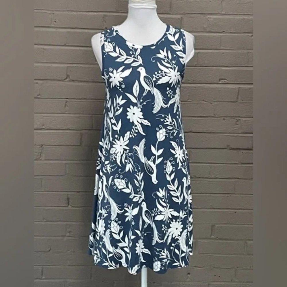 Loft Blue Floral Bird Swing Dress, size XS